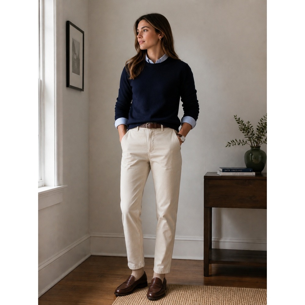 J.Crew Everyday Chino Pant Women 6 Tall Natural Cream Cotton Straight Leg